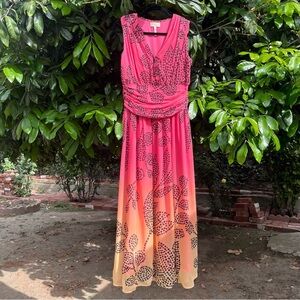 VERB BY PALLAVI SINGHEE pink orange ombre dye floral draped maxi dress